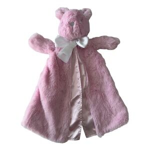 Rare Crown & Ivy Baby Pink Bear Lovey Security Blanket Satin Lined Plush Bow
